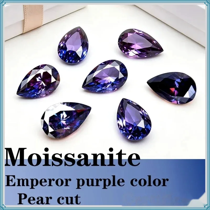 Top Pear Cut Emperor Purple Color Moissanite Synthetic Gemstone with Certificate Extremely Shiny Quality