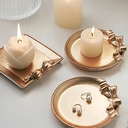 Retro Bow-knot Tray Ring Jewelry Storage Trays Lovely Round and Square Candle Tray Photography Prop Home Decor Ornaments