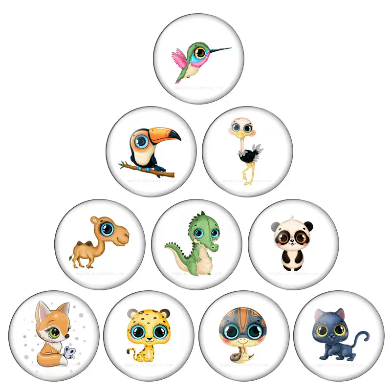 Cartoon Fox Bird Panda Animals 10/12/14/16/18/20/25mm Handmade Photo Glass Cabochons Pattern Domed Jewelry Making Accessories