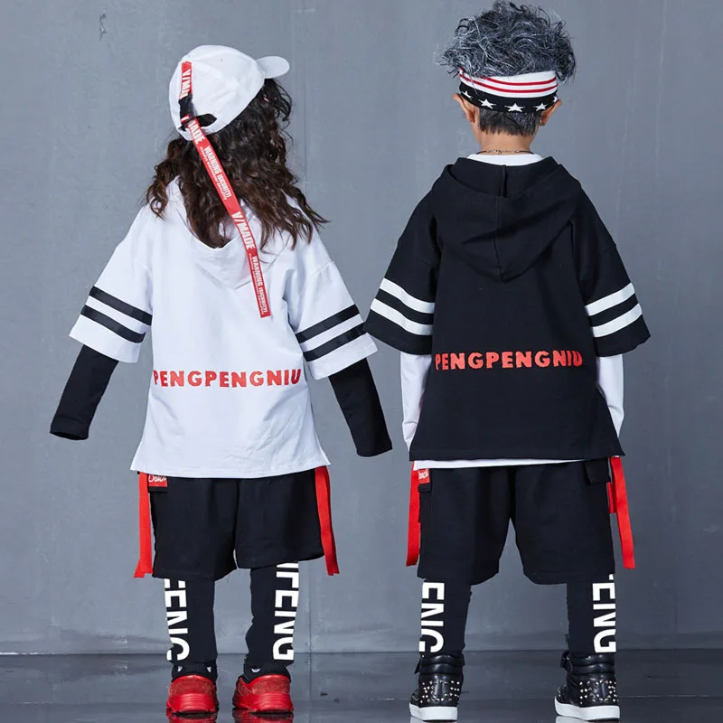 Children's Hip-hop Costumes Girls' Jazz Dance Rehearsal Costumes Black Spring and Autumn Boys' Skateboard Costumes4-piece Set