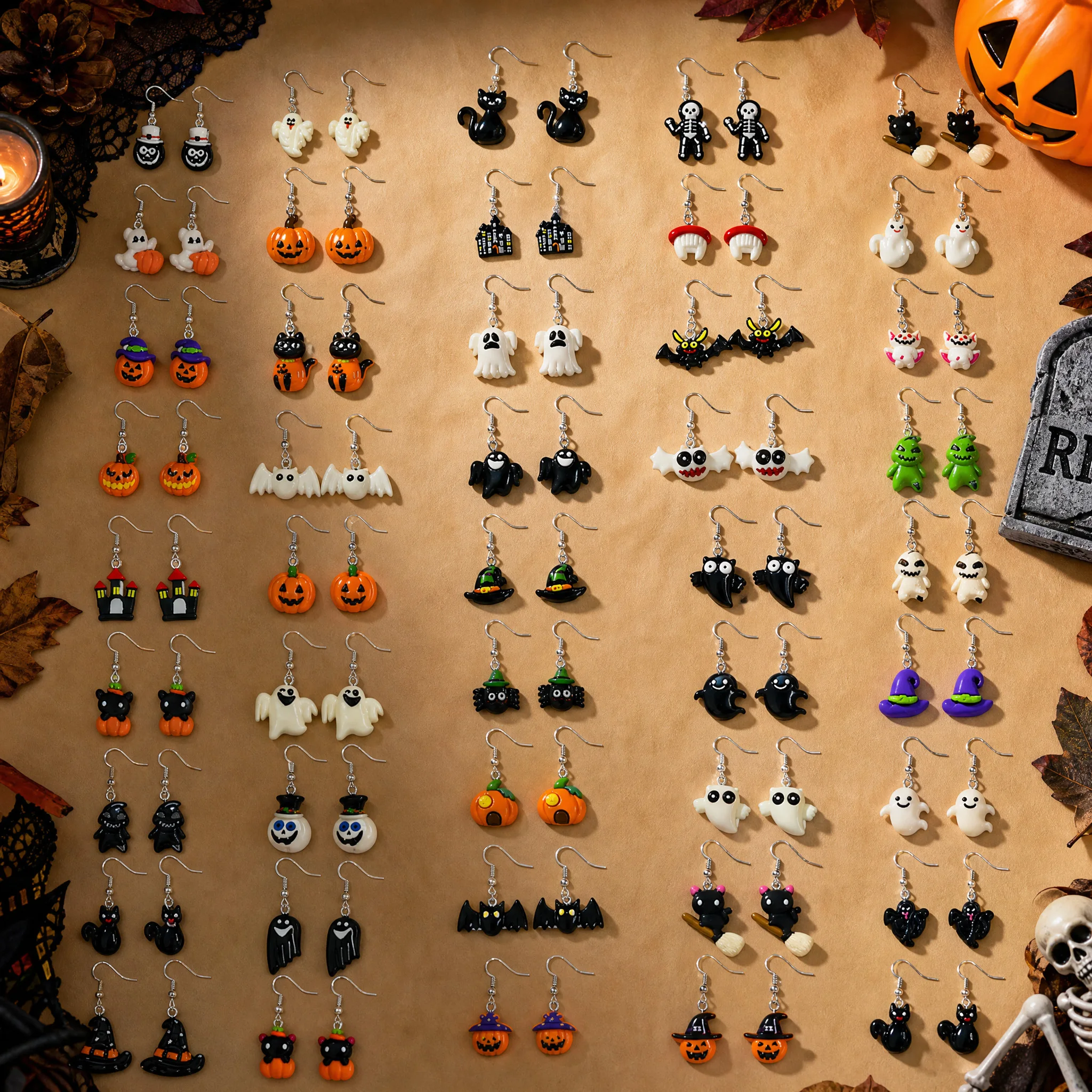 Halloween Funny Resin Dangle Earrings Pumpkin Bat Zombie Ghost Black Cat Witch Hat Cute Halloween Jewelry Gifts For Women
