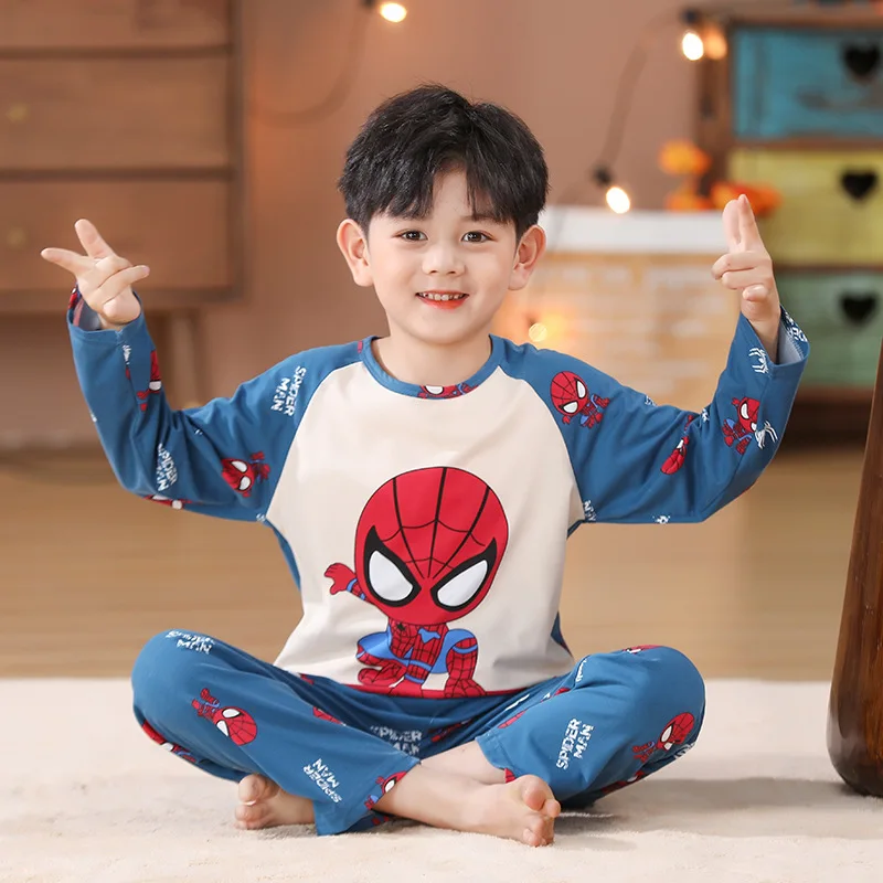 Spiderman Pyjama Marvel Children's Pajamas Set Boys Spring and Autumn Long-sleeved Cartoon Baby Pajama Girls Sleepwear