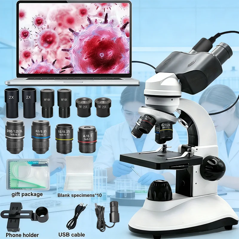 

Portable Microscope for Beginners and Adults,Microscope for Adults WF10x and WF25x eyepieces with 4 Objective Lens , 40X-5000X