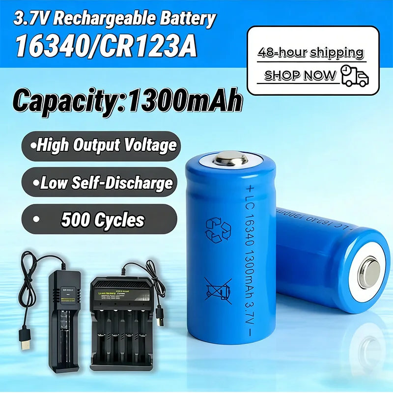 3.7V 1300mAh 16340 CR123A Li-ion Rechargeable Batteries and For LED Flashlight Laser Pen For 16340 CR123A Battery Pilas Bateria