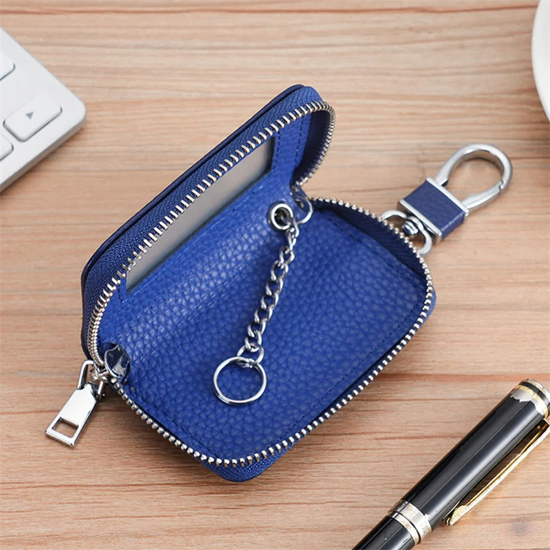 Visual Mirror Window Car Key Protector Bag Leather Key Holder Mini Auto Key Pocket Case Retro Keyring Wallet Zipper Bag