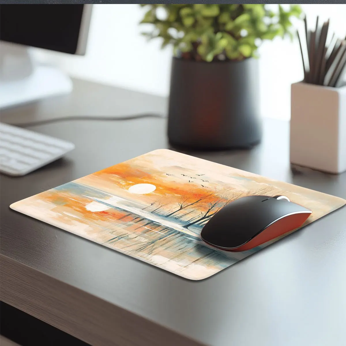 Antislip rubberen basis van de herfstlandschap game-muismat met Ice Lake Sunset-ontwerpen zijn geschikt voor zowel thuis- als kantoorgebruik
