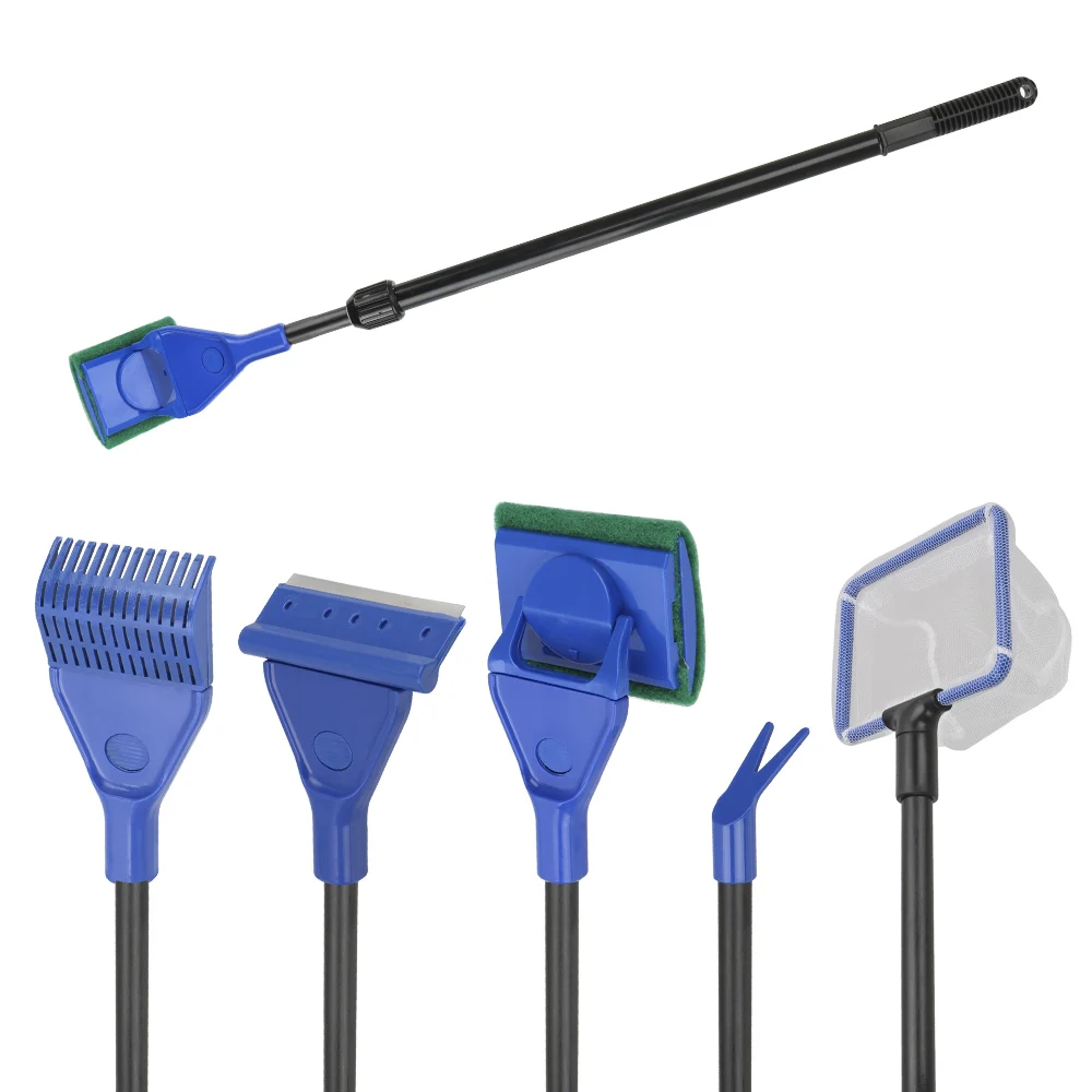 5 in 1 Aquarium Reinigungs werkzeuge Fisch netz Kies Rechen Algen Schaber Gabel Schwamm Bürste Aquarium Zubehör Aquarium Clean Set