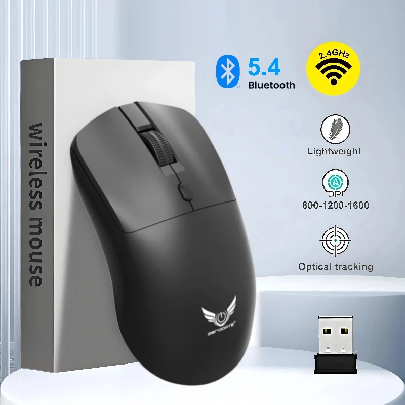 Mouse Gamer Sem Fio 2.4G Bluetooth 5.4 Ergonômico Recarregável 800-1600 DPI Ajustável para PC, Laptop e Escritório 2026