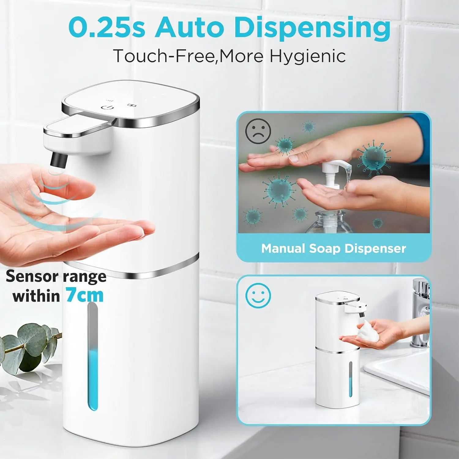 

400ML P20D Touchless USB Rechargeable IPX5 Waterproof Infrared Induction Electric Automatic Sensor Soap Dispenser Shampoo Bottle