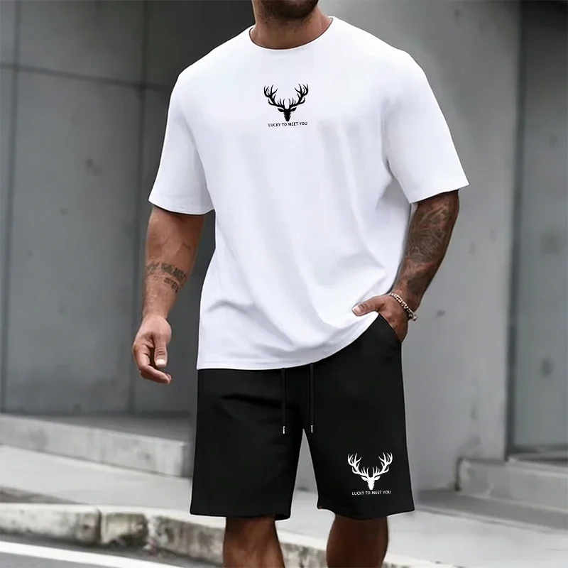 

Summer Hot Sale Men's Set High Quality Cotton T-shirt and Sports Shorts Urban Casual Fashion Short Sleeve Outfit Male Tees Suit