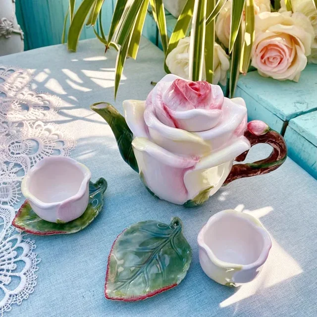 Ceramic Rose Gift Teapot Set Practical Home Decoration Cup Office Rest Drinking Tea Restaurant Boutique Pot