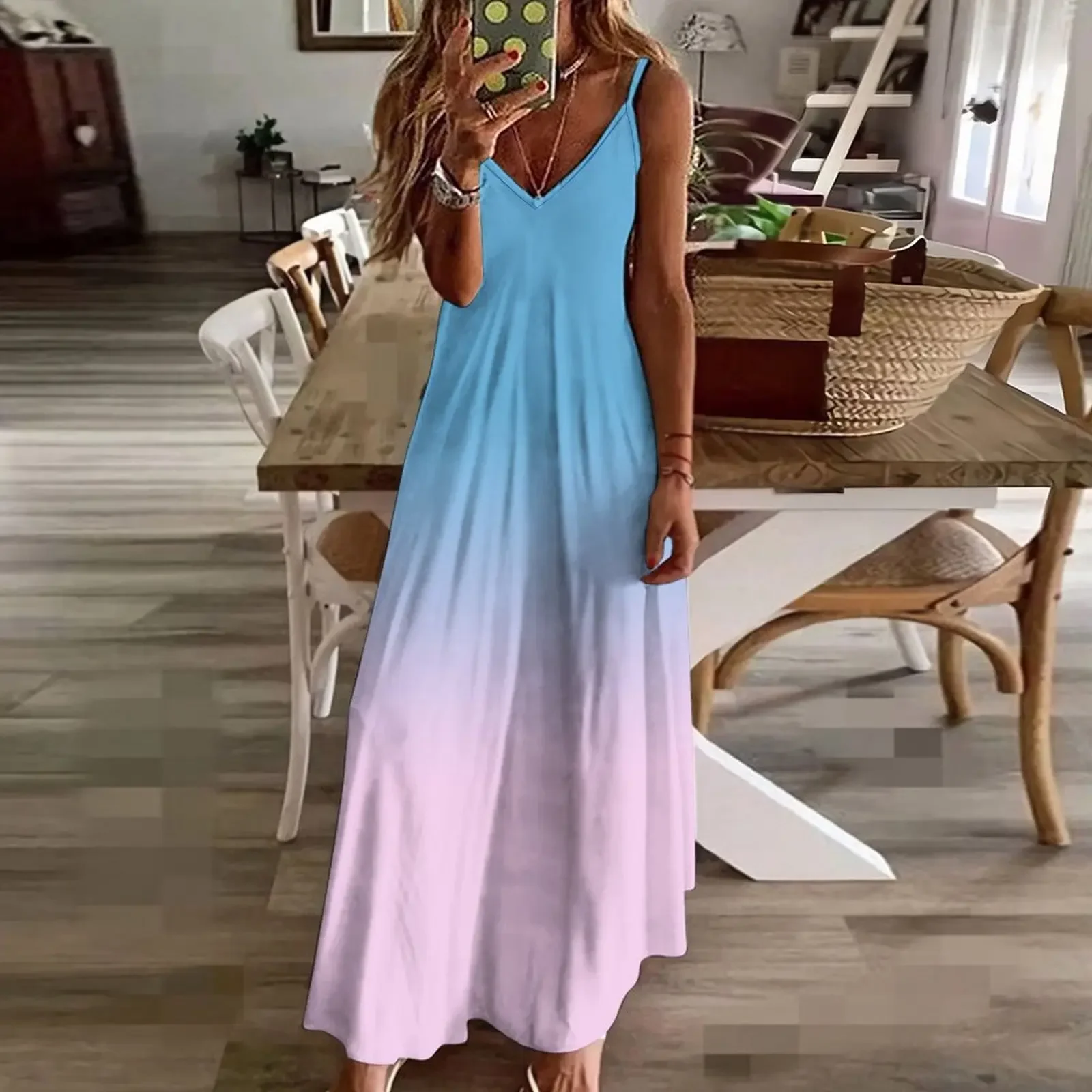 Pastel blue and pink gradient Sleeveless Dress women's summer jumpsuit summer dresses women 2024