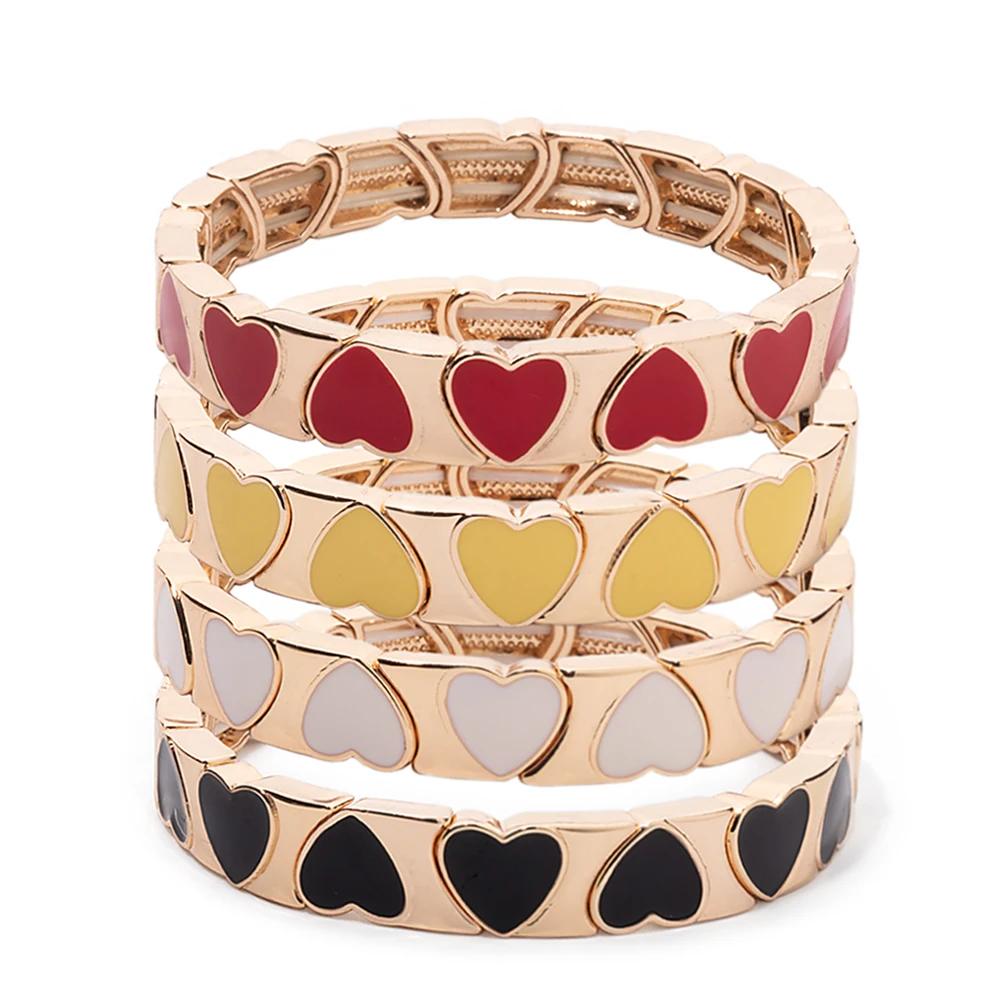 

BEUTIFOR New Fashion Enamel 9mm Heart Beads Women Bracelet Gold Color Romantic Couple Bangle Women Jewelry Accessories