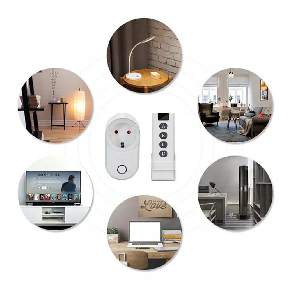 433MHz Smart Plug Wireless Socket Remote Control 15A EU FR Wall Electric Outlet Accessories Programmer Switch AC220V LED HomeDIY