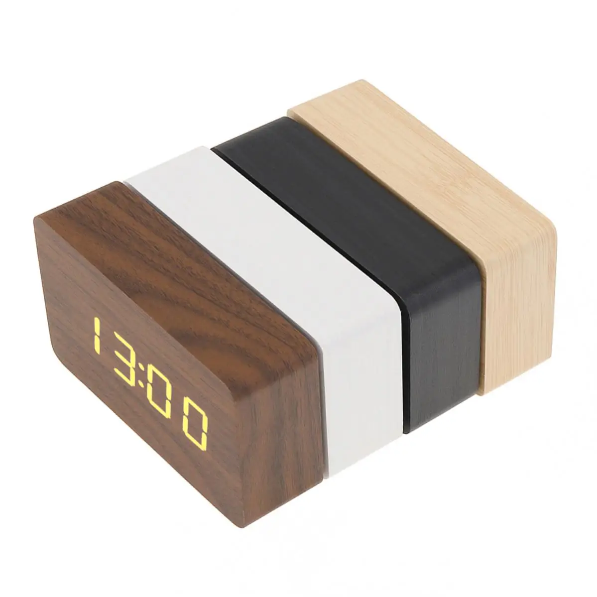 LED Wood Alarm Clock Voice Control Time Date Temperature Digital Bamboo Rectangle Table Desktop Clocks  Wood Alarm Clock