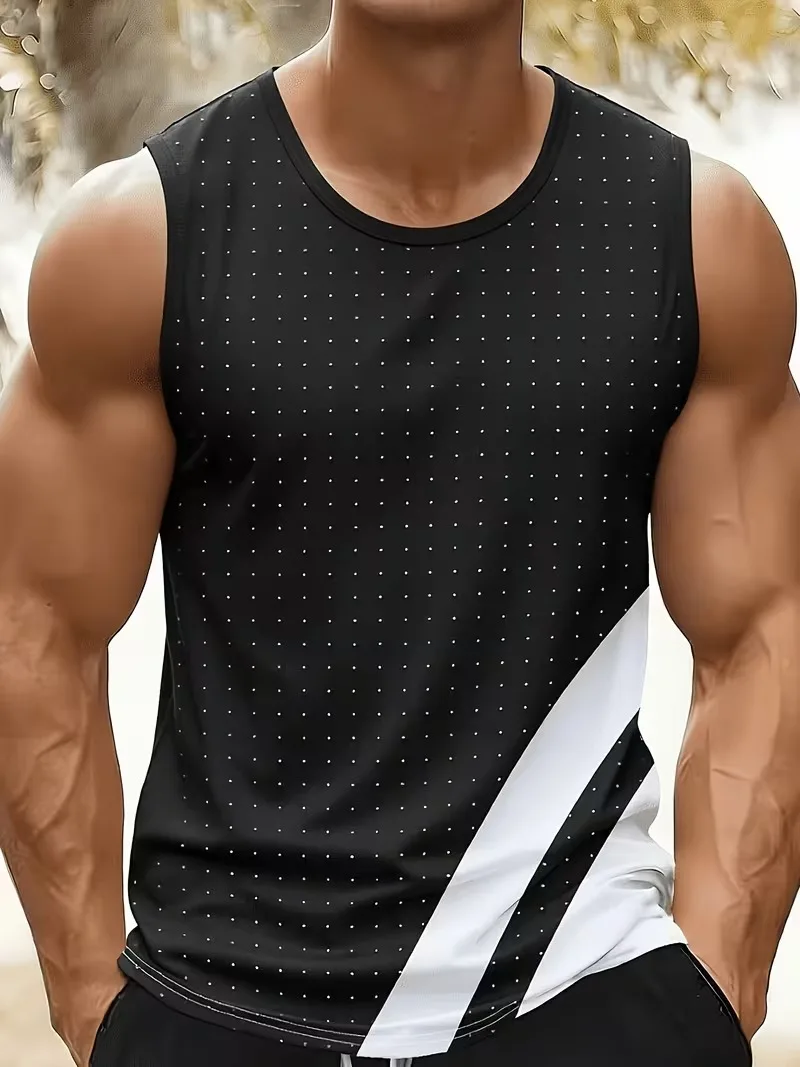 Summer Basketball quick-dry small dot diagonal stripe print Running Sport Men Vest Tops Track Field Training shirt Men's Clothes