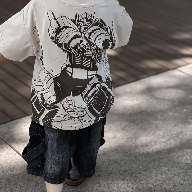 2026 New Boys' Lightweight Denim Shorts Korean Style Baby Kids Casual Baggy 5 Inch Shorts with Detailed Design