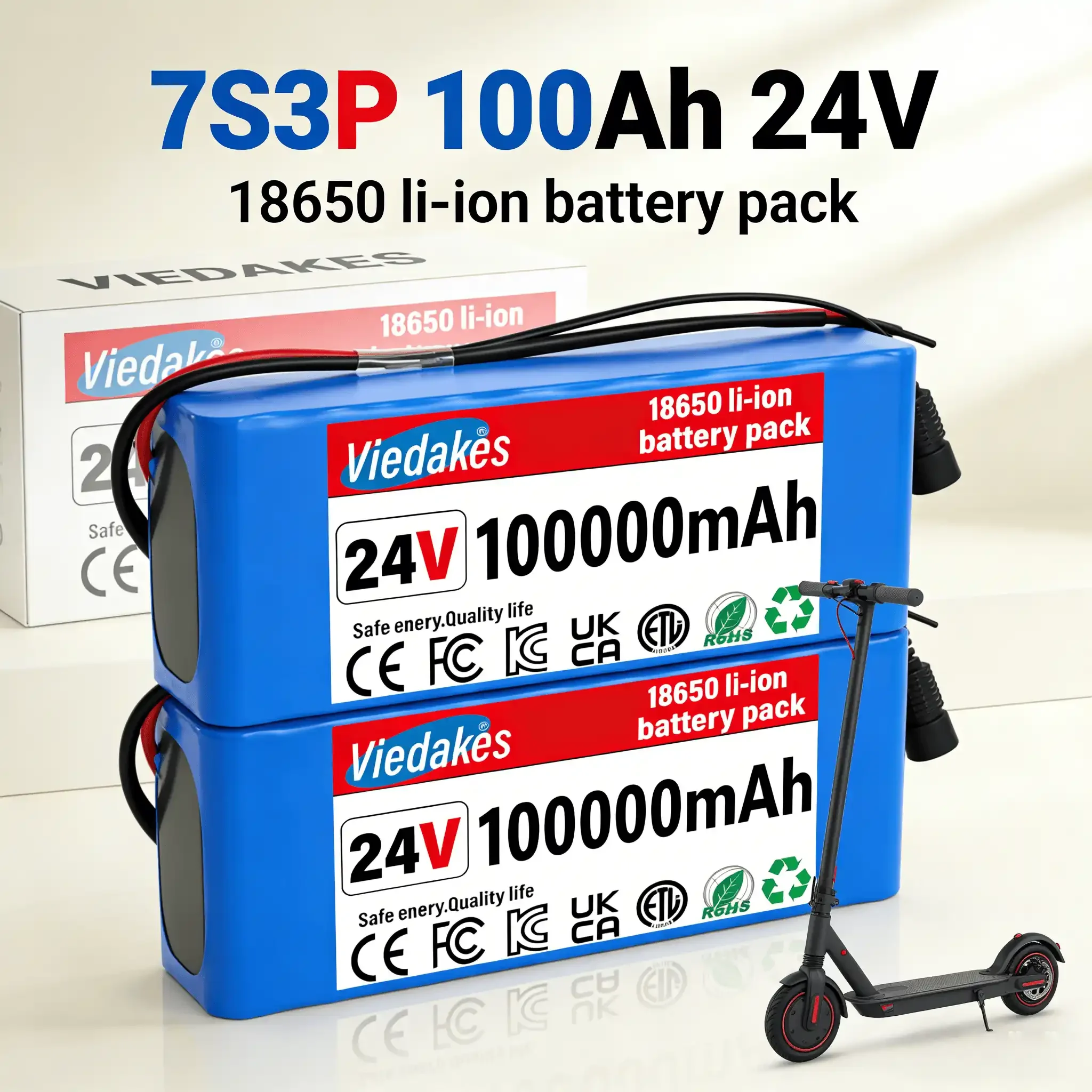 

VIEDAKES 24V Lithium battery 7S3P 100Ah with BMS protection, fast delivery for Solar/Wind Power, Scooters, Power Wheels,