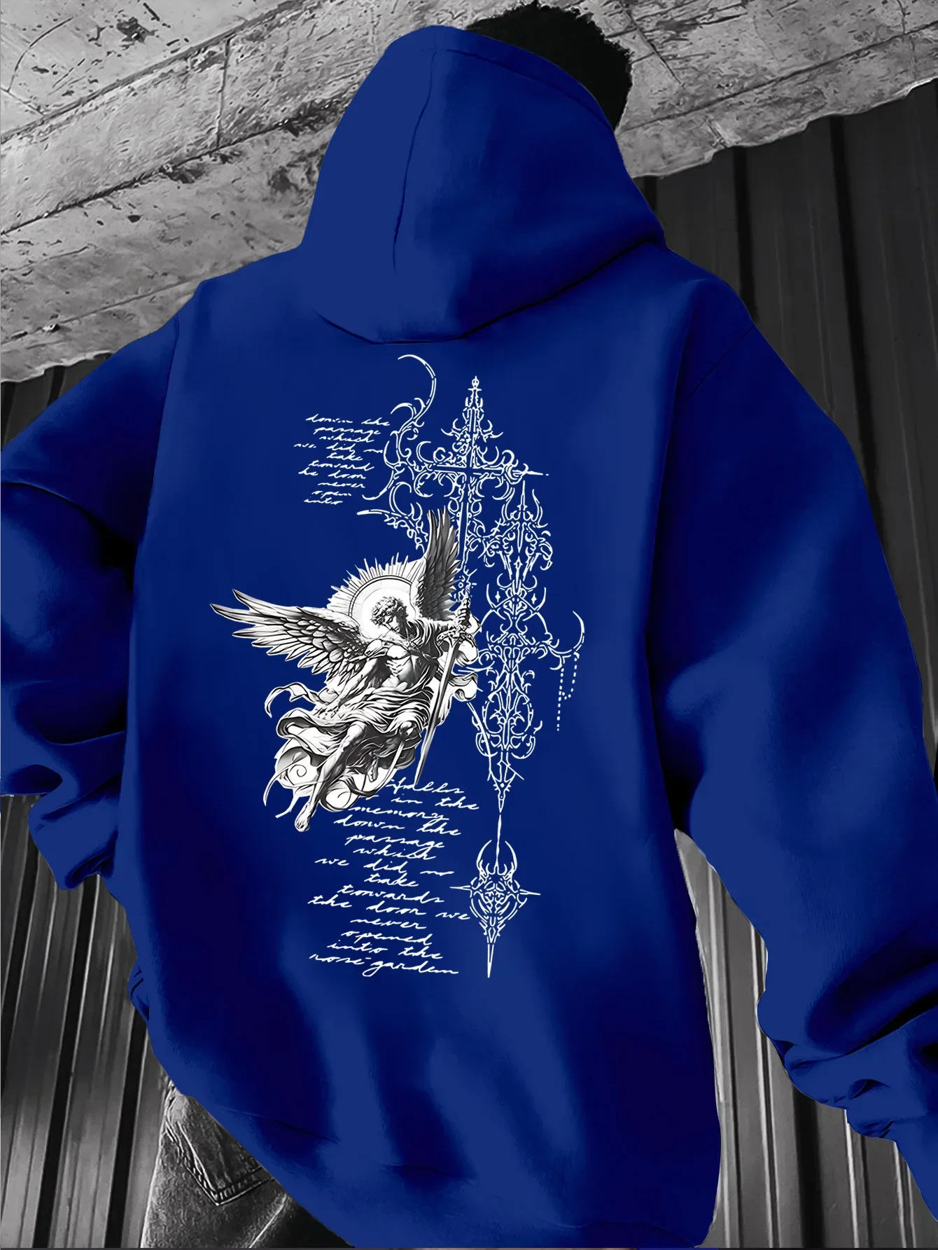 Unisex Angel Wings Sword Gothic Religious Mythology Baroque Classical Cross Trendy Oversized Sport Sweatshirts