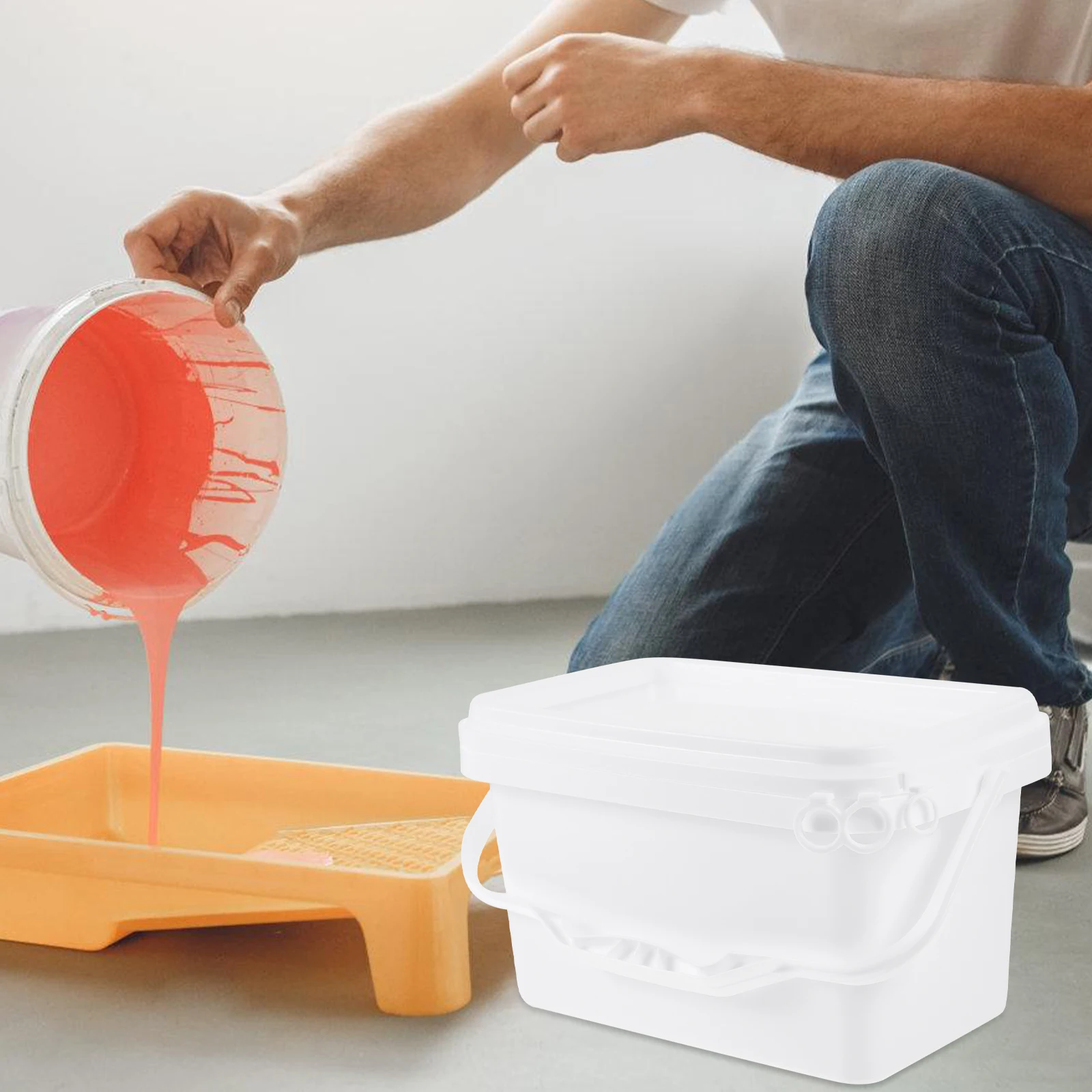 

0.5Gallon Painting Bucket Liquid Storage Coating Container Can 2L Oil Paint Storage Bucket with Lid and Handle Pp Rectangle Pail