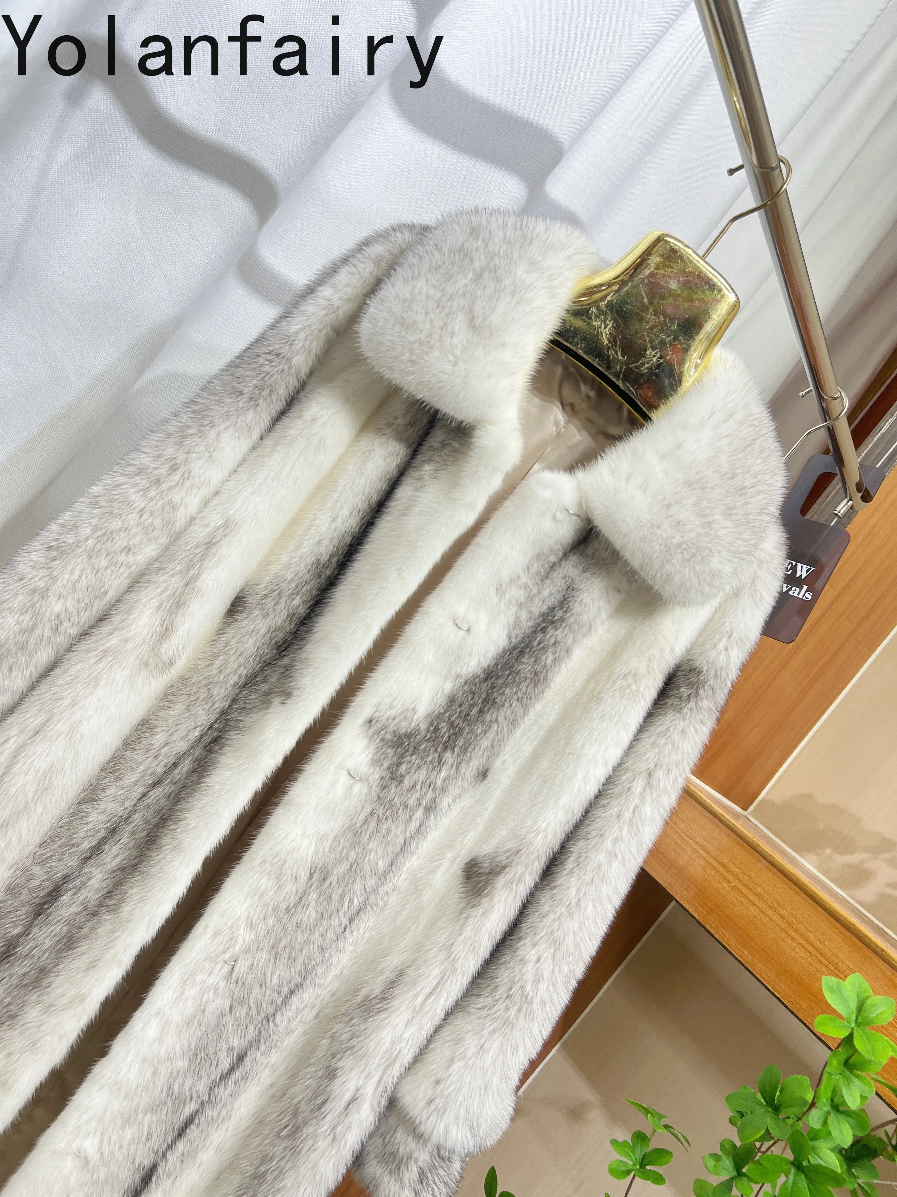 YOLANFAIRY Ekskluzywne płaszcze z naturalnego futra norek dla kobiet, zimowe płaszcze z naturalnego futra, damskie płaszcze z długim futrem z kwadratowym kołnierzem, Abrigos