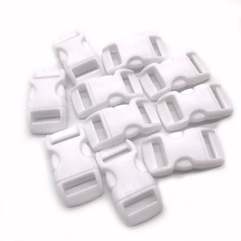50 Stücke 10 Stücke 3/8 "10mm Kunststoff Seitenverschluss Schnalle Armband Gebogene Fallschirm 550 Paracord Armband DIY Zubehör