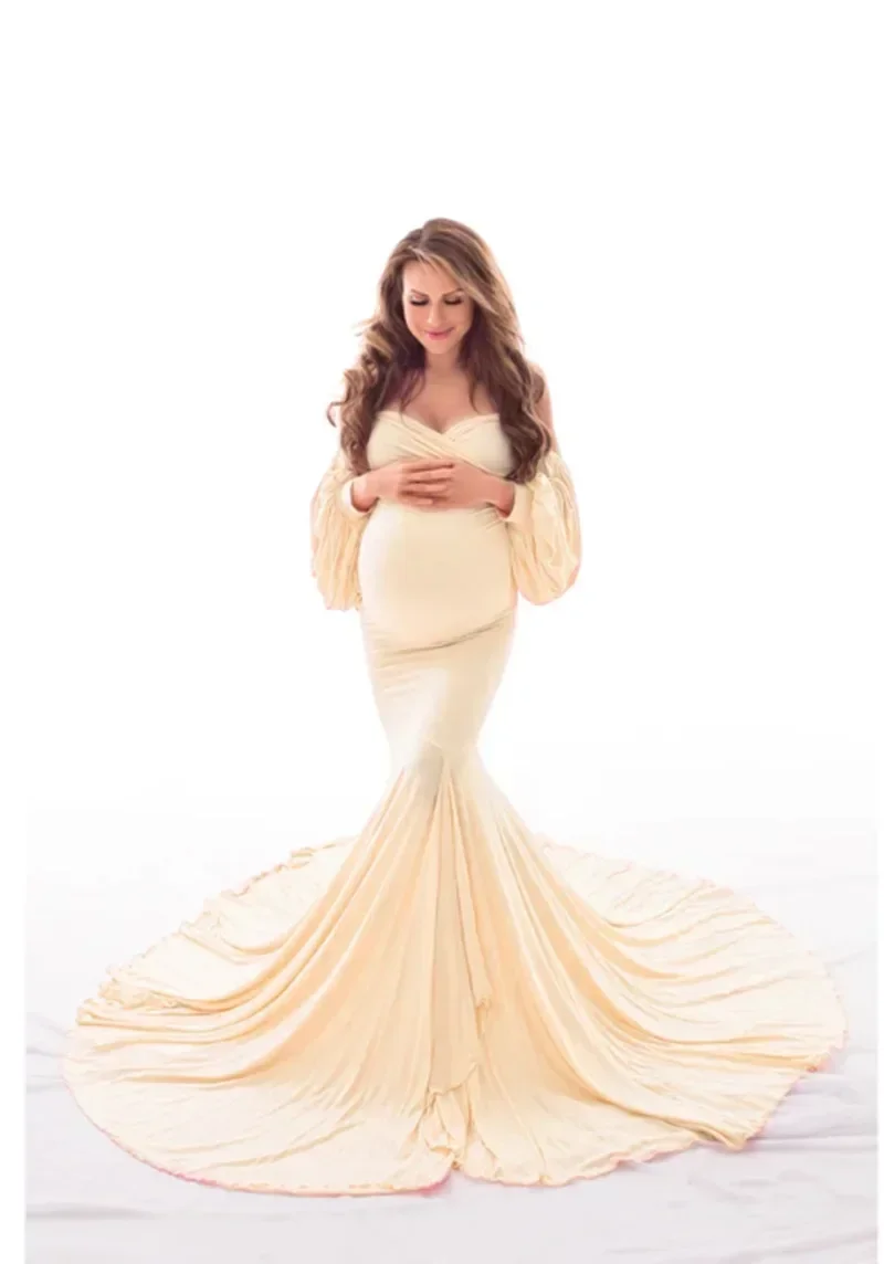 

Shoulderless Maternity Dresses For Photo Shoot Sexy Maxi Maternity Gown Long Pregnant Women Photography Prop Pregnancy Dress