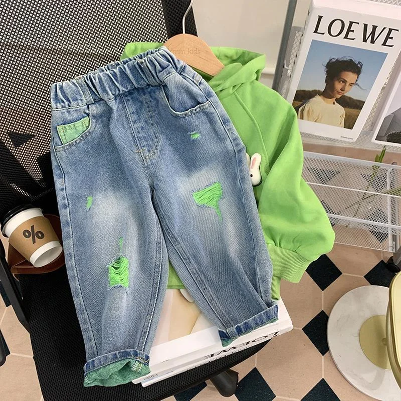 Girls Jean Pants Long Trousers Cotton 2024 In Stock Spring Autumn Teenagers Baby's Kids Pants Outdoor High Quality Children's Cl