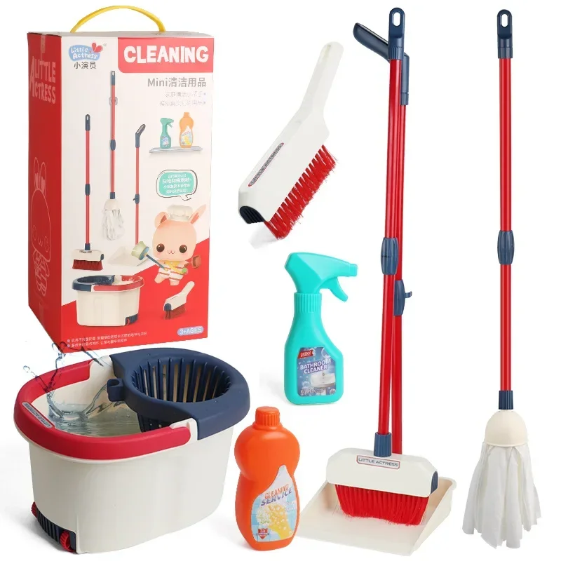 

High Quality Children's sweeping toys broom mop brush detergent tools to clean house play cleaning play house toys for baby gift