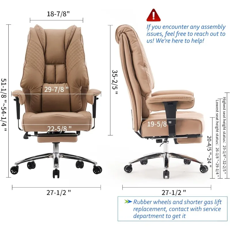 Big and Tall Office Chair 400lbs Wide Seat, , Ergonomic Office Chair Lumbar Support for Lower Back Pain Relief (Brown)