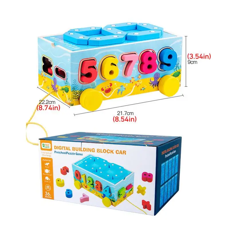 Bloque de bebé, juguete educativo de aprendizaje de madera, geometría, forma Digital, caja de inteligencia, remolque, juego de cubo de aprendizaje temprano para niños