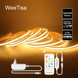 24V 2 Wires CCT COB LED Strip Light 1M 2M 3M 4M 5M 576LEDs/m Flexible Ribbon WW CW Dimmable Linear Lighting with Remote Control