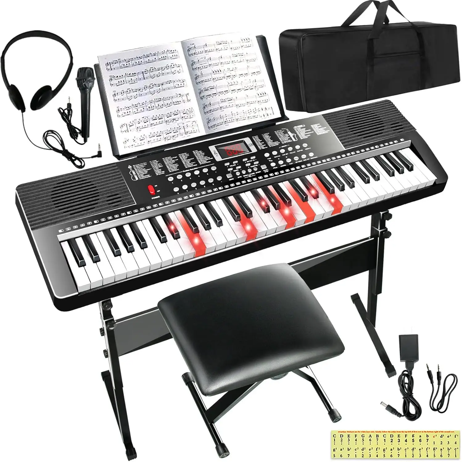 61 Key Keyboard Piano for Beginners Electric Piano Keyboard Music Keyboard w/Stand, Bench, Microphone, Headphones,