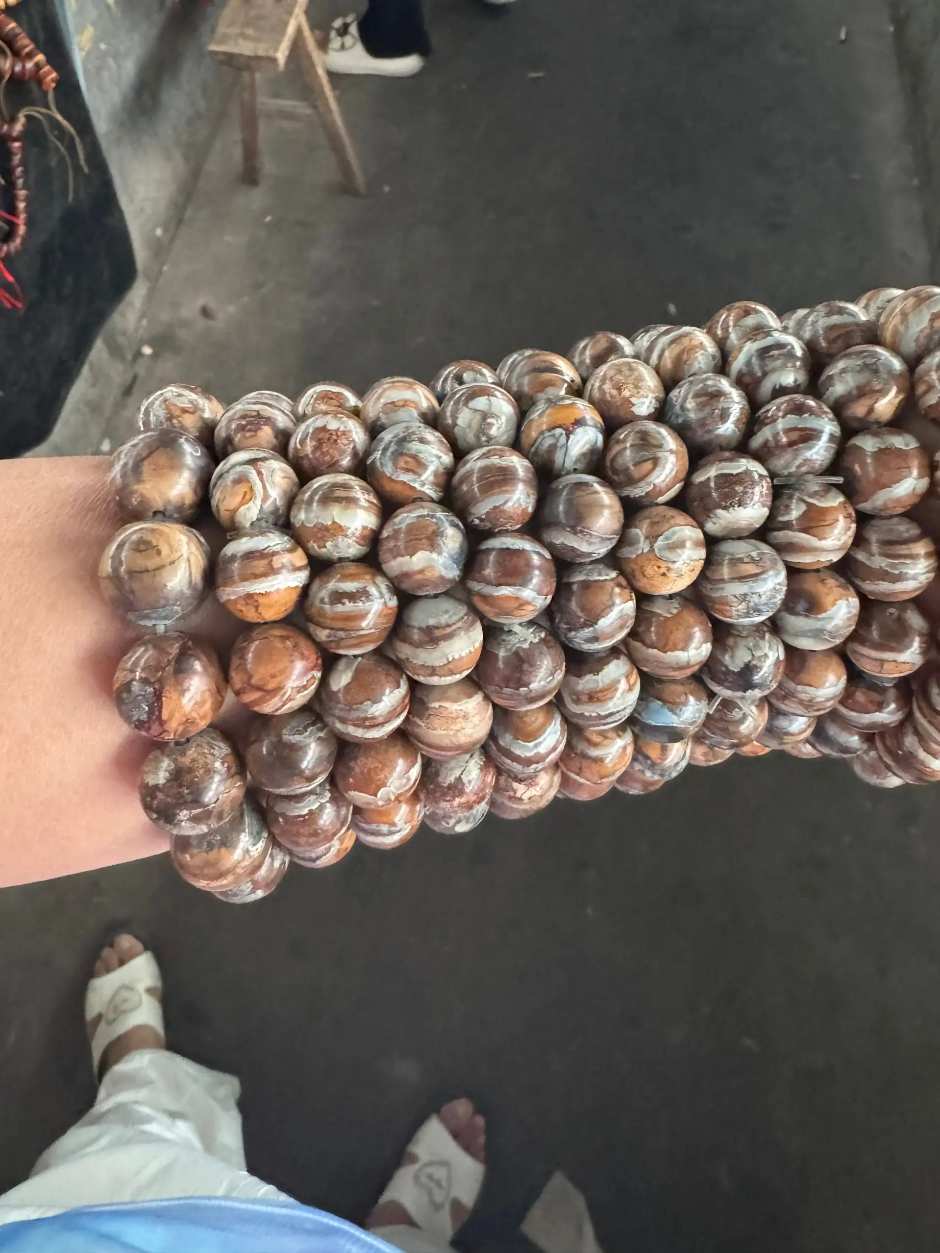 Mammoth Molar Teeth round Buddha Beads Layered Texture Pattern Ethnic Style Retro Bracelet in Stock