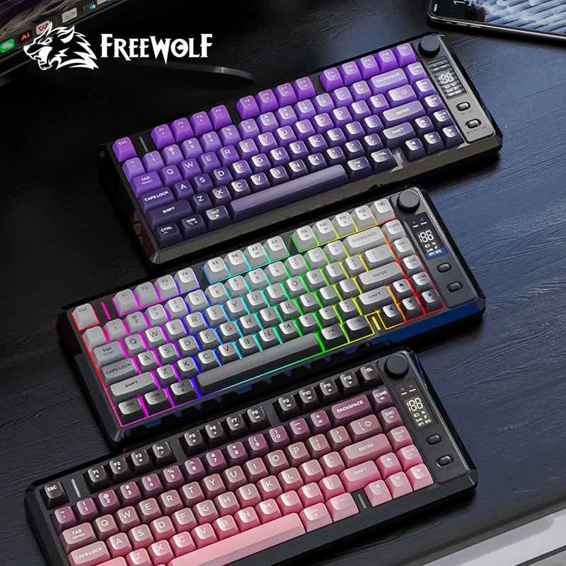 무선 스크린 키보드 FREEWOLF M75, 금속 손잡이, RGB, PC, 노트북, 작업에 적합한 Bluetooth 듀얼 모드 다기능