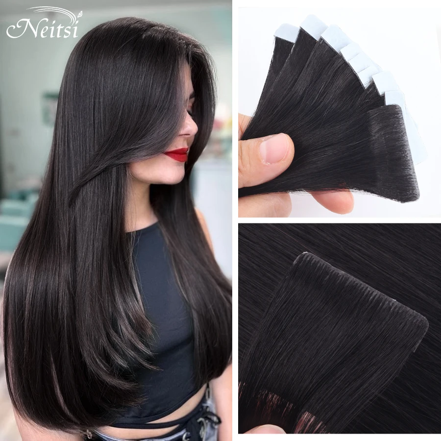 Neitsi Virgin Hand Tied Invisible Tape In Human Hair Extensions PU Skin Weft Brown Color Seamless Injection Natural Tape Hair