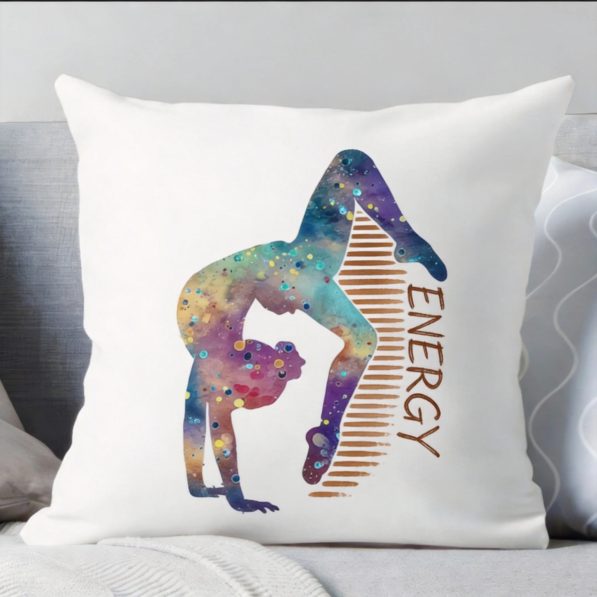 Gymnast Watercolor Art Pillow Cover Vibrant Dance Design Decorative Cushion Case  Zippered Machine Washable for Living Room