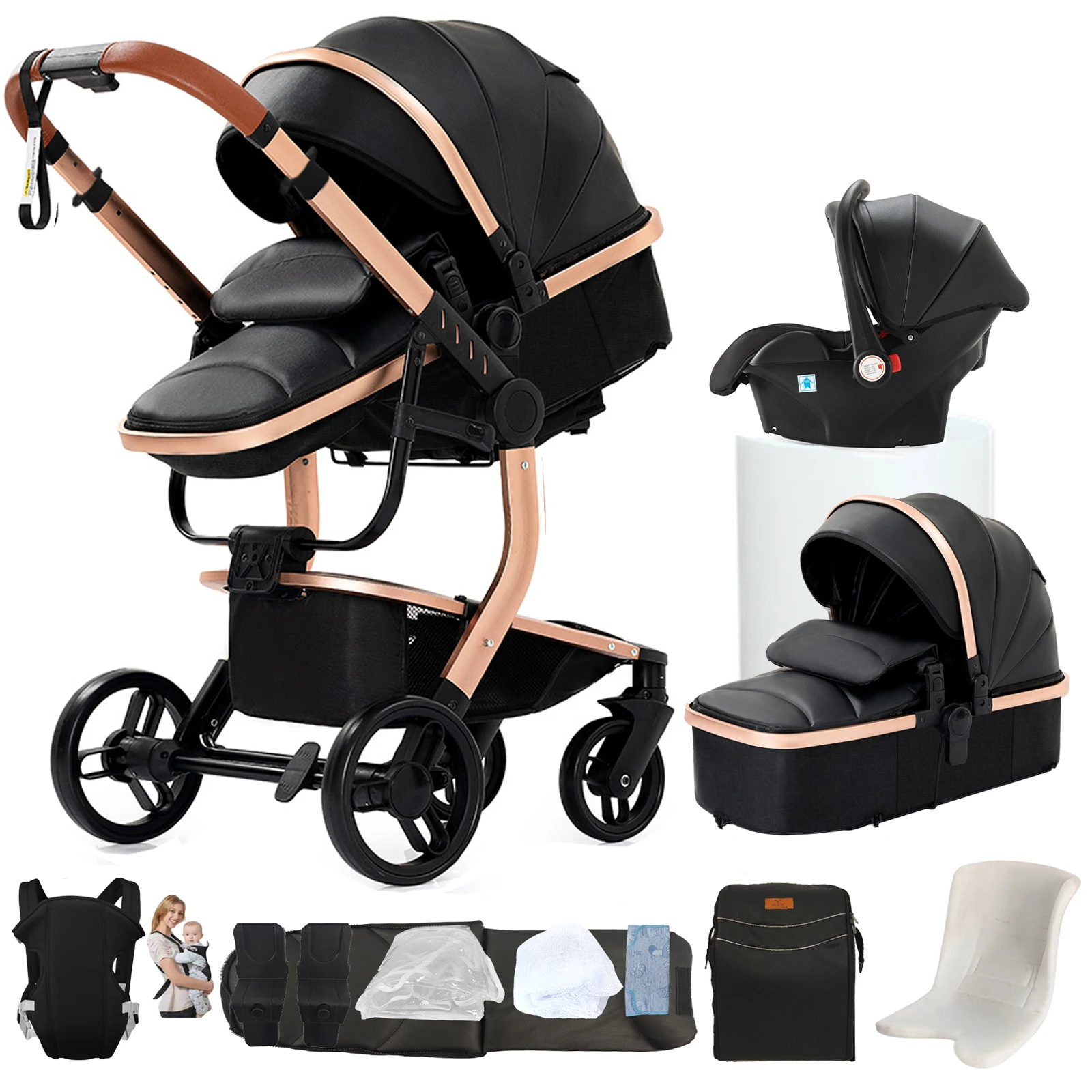 Poussette bébé 3 en 1, poussette légère de luxe, poussette pliable légère pour nouveau-nés