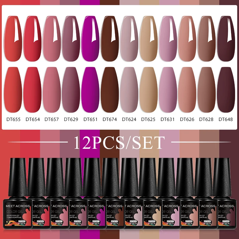 12 قطعة يجتمع عبر جيل للأظافر مجموعة طلاء أظافر جميع المواسم الأظافر مانيكير الورنيش عدة شبه دائمة UV/LED مسمار الفن هلام لصالون المنزل