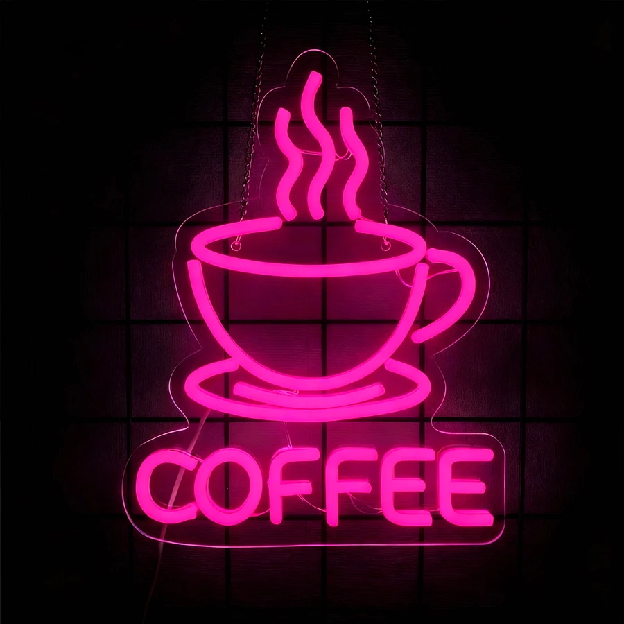 علامات النيون LED للقهوة، وإكسسوارات النيون لبارات القهوة لديكور الحائط، وعلامات مضيئة للمحلات التجارية والمطاعم.