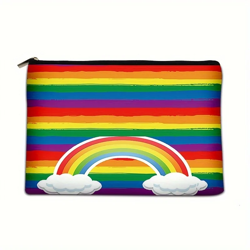 Vibrant Rainbow Stripe Storage Bag Multifunctional Makeup Organizer Lightweight Fashionable Portable Cosmetic Bag Zipper Pouch