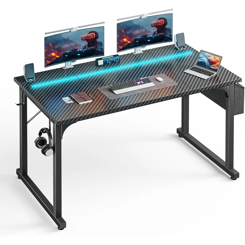 

Компьютерный стол с LED-подсветкой и местом для хранения, 48 дюймов, подходит для домашнего офиса и учебы