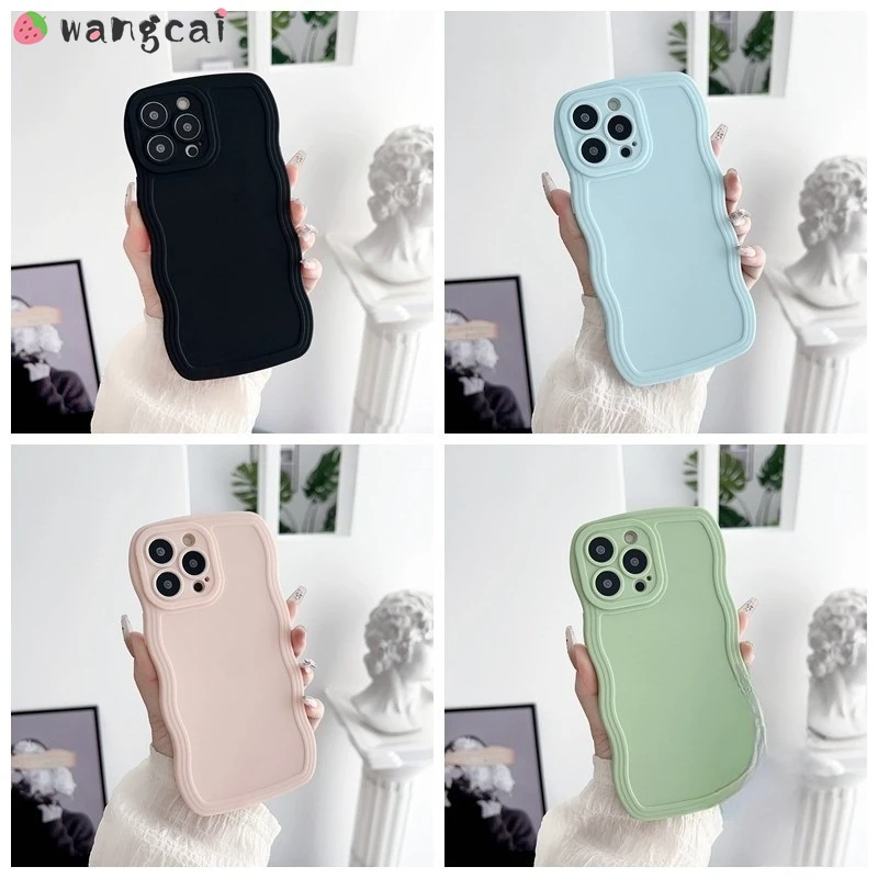 For Galaxy A03S A02S A12 M12 F12 A11 M11 A10S A10 A20 M20S M10S M30S M21 Phone Case Solid Color Wave Cas Simple Color Soft Cover