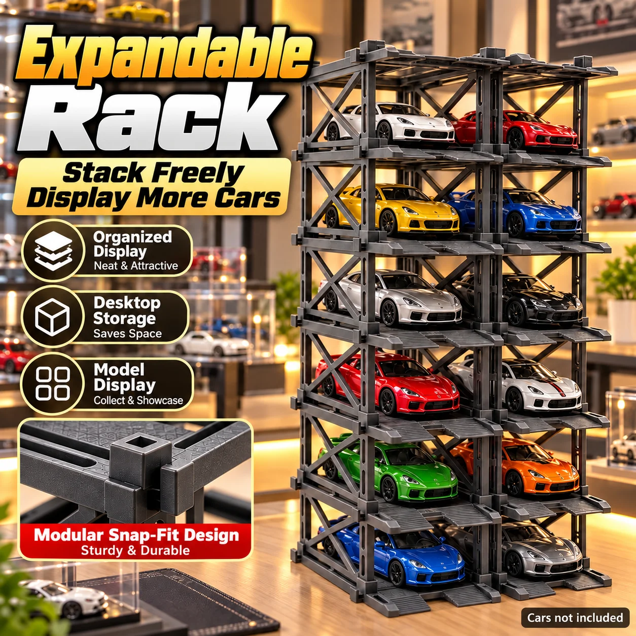 1:64 Diecast Model Car Display Rack Modular Stackable Parking Stand Double Deck Storage Shelf with X-Brace for Collectors 14+