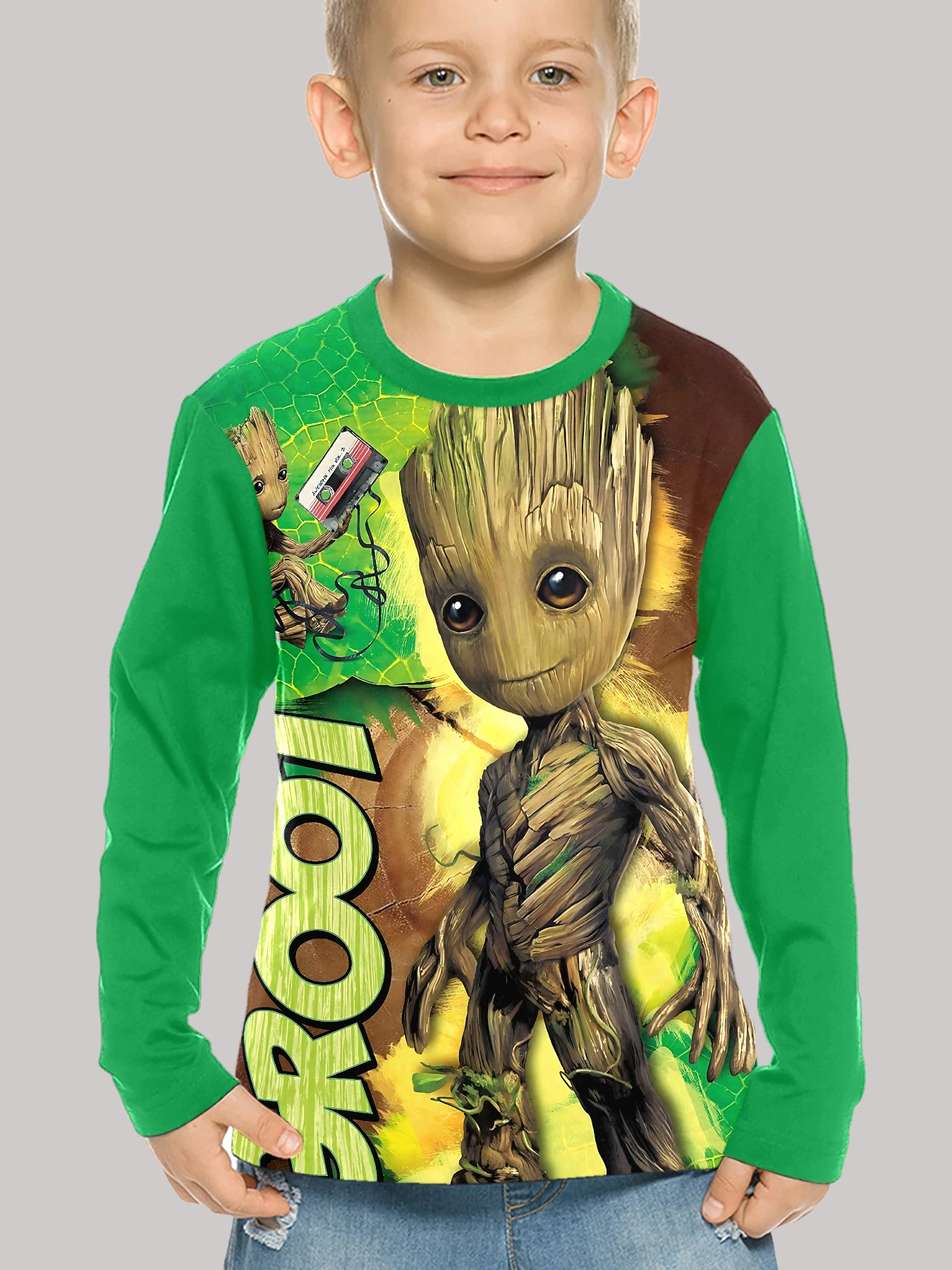 3D Print Children Rocket Raccoons Groots T-Shirt Long Sleeve Spring Fall Clothes Casual Round Neck Boys and Girls Tops