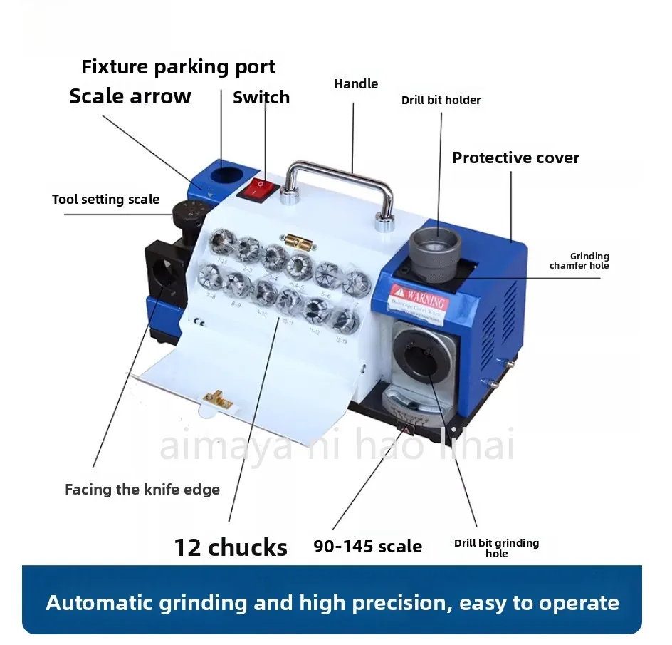 3-13 MM Electric Drill Bit Grinder Fully Automatic 220V/180W High-Precision Twist Drill Bit Sharpener Grinding Machine