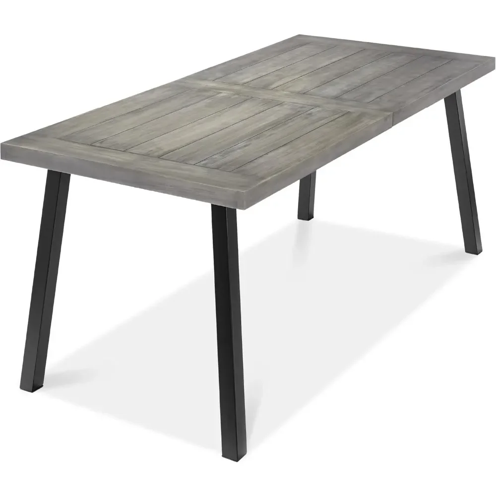 

6-Person Acacia Wood Dining Table, Indoor/Outdoor, Picnic Table with Powder-Coated Steel, 350lb Capacity Legs, Weathered Gray