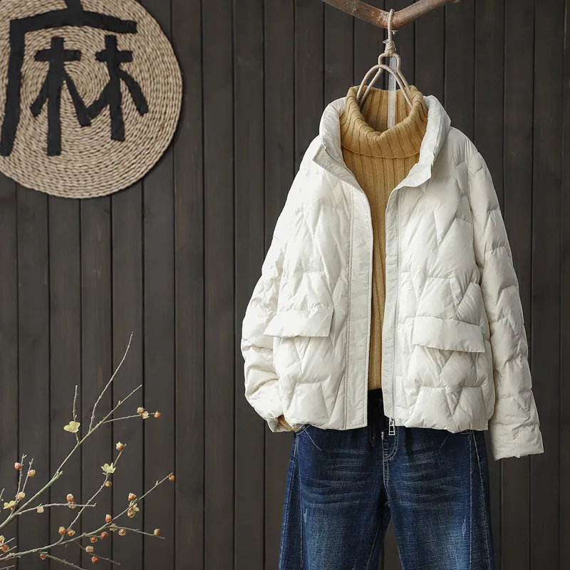 Winter Short Duck Down Jacket Women Korean Style Loose Lightweight White Duck Down Coat Women's Puffer Jacket Outerwear JK-246