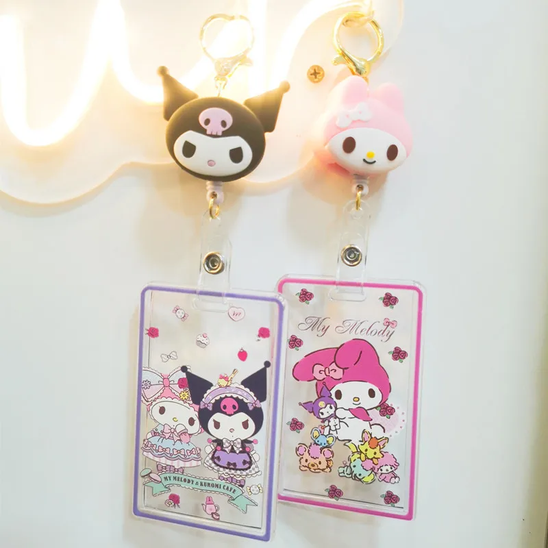 

Cute Sanrio Transparent Card Protective Case Keychain Kuromi My Melody Creative Telescopic Card Set Bus Card Access Card Case