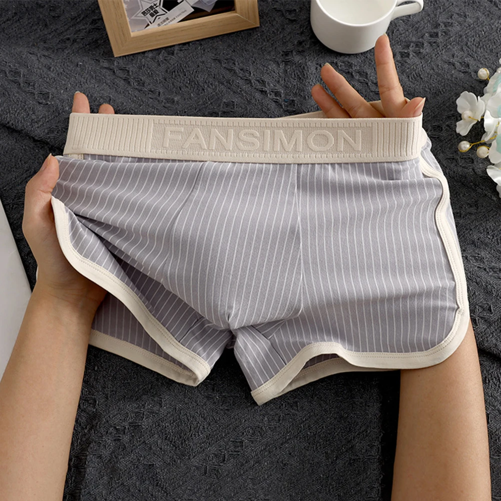

Boxer Cotton Striped Trunks Dark Blue Men Boxer Shorts Cotton Spandex Fabric Flat Boxers For Men Trendy Underwear